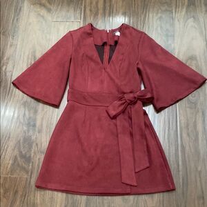 VENUS Faux Suede Maroon A-line Dress